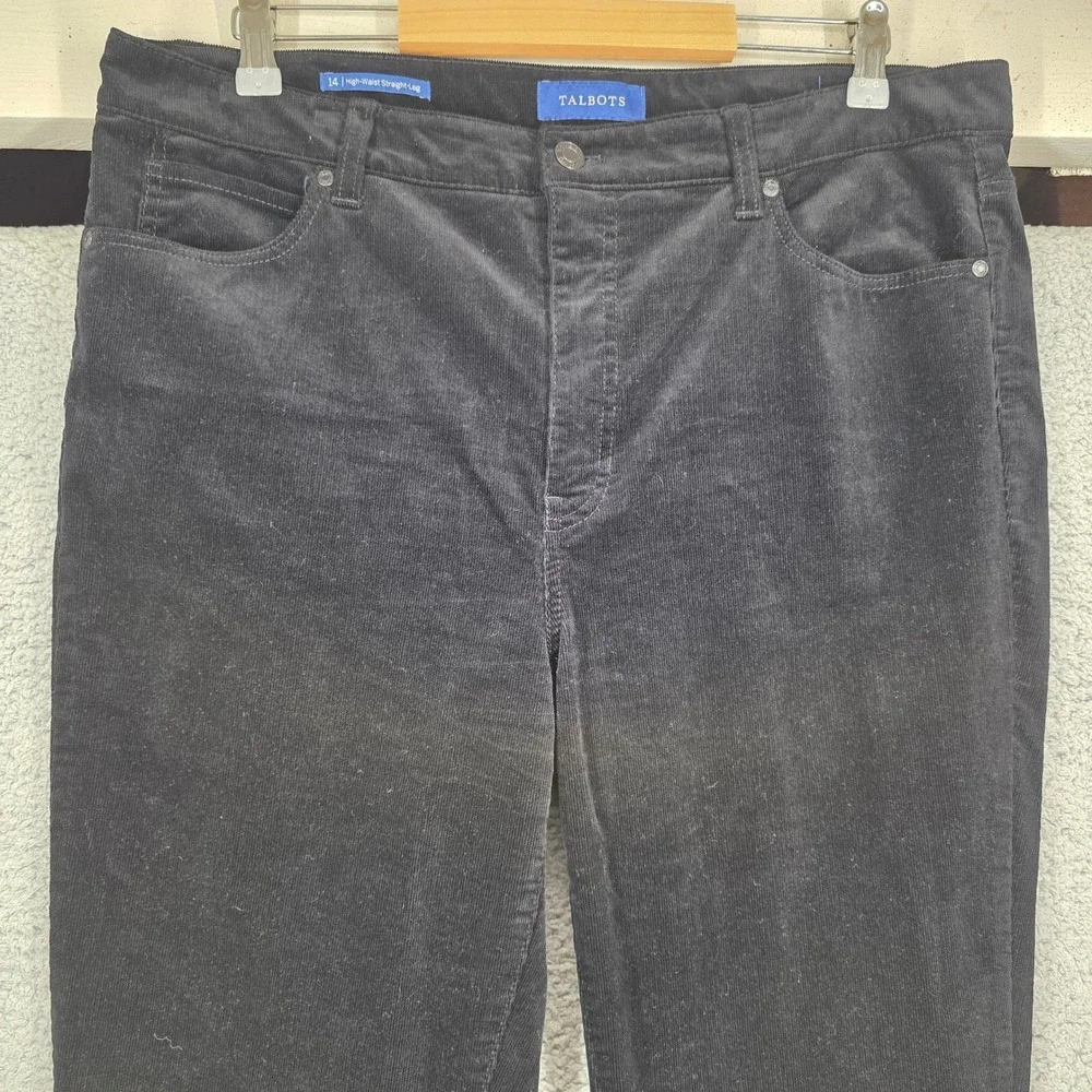 Talbots‎ Women's Size 14 Corduroy Pants High-Waist Straight-Leg Black Casual